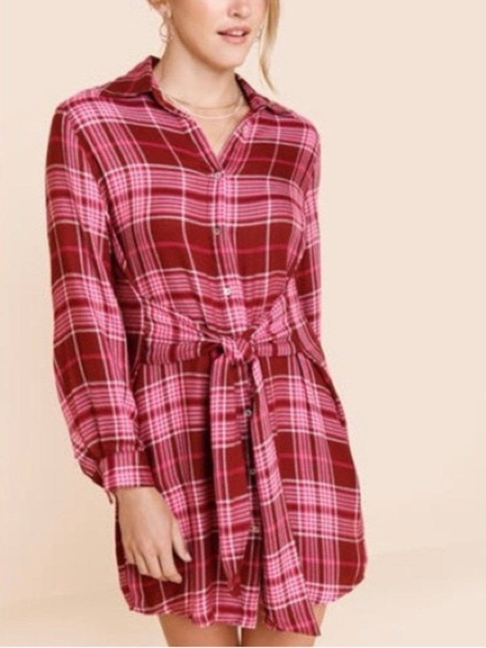 NWT Francesca's Collections Plaid Waist Tie Mini Dress - Size XL